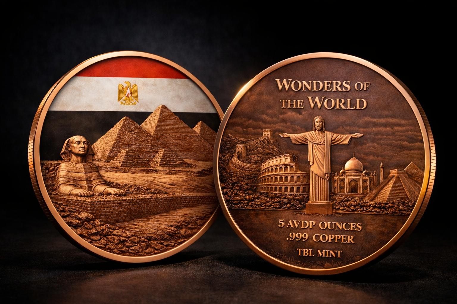 5 Ounce Copper Wonders Of The World - Great Pyramids Of Giza